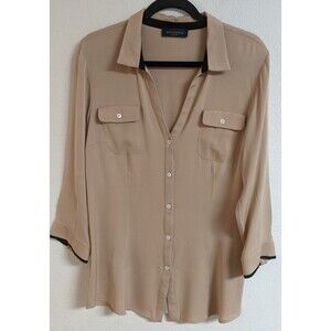 Women's PIAZZA SEMPIONE Blush Colored Stretch Silk Button-Up Lux Blouse 46/10